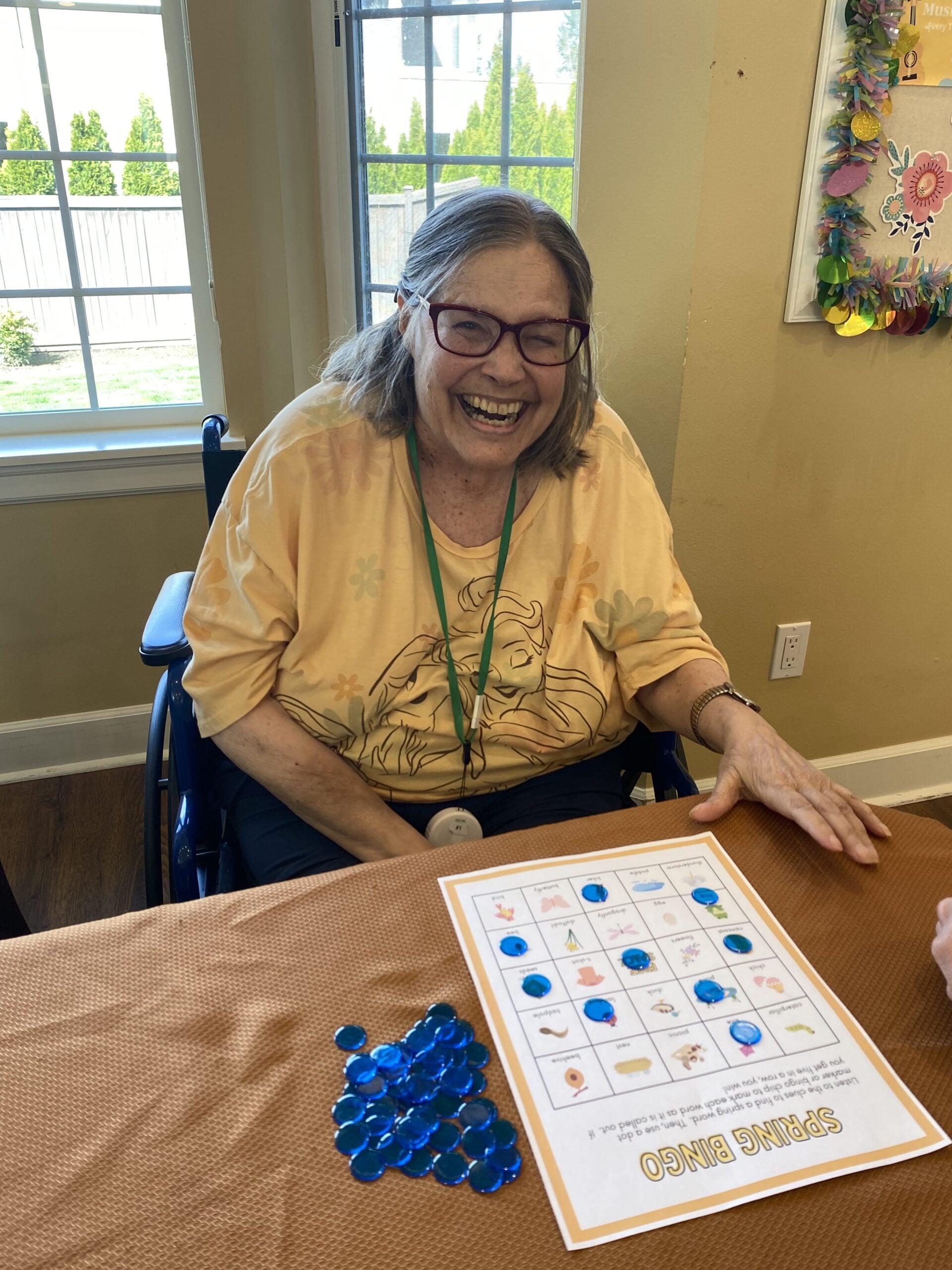 Smiling Longhouse resident enjoying an activity